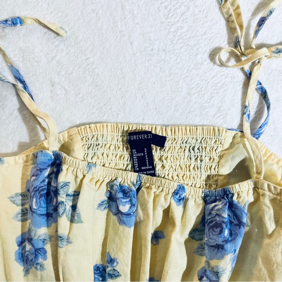 Floral Tie Strap Mini Dress Yellow Blue Roses - Picture 5 of 6